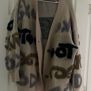 SHEIN Beige and Black Textured Patterned Cardigan